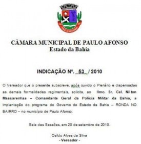 Indicação nº53/2010